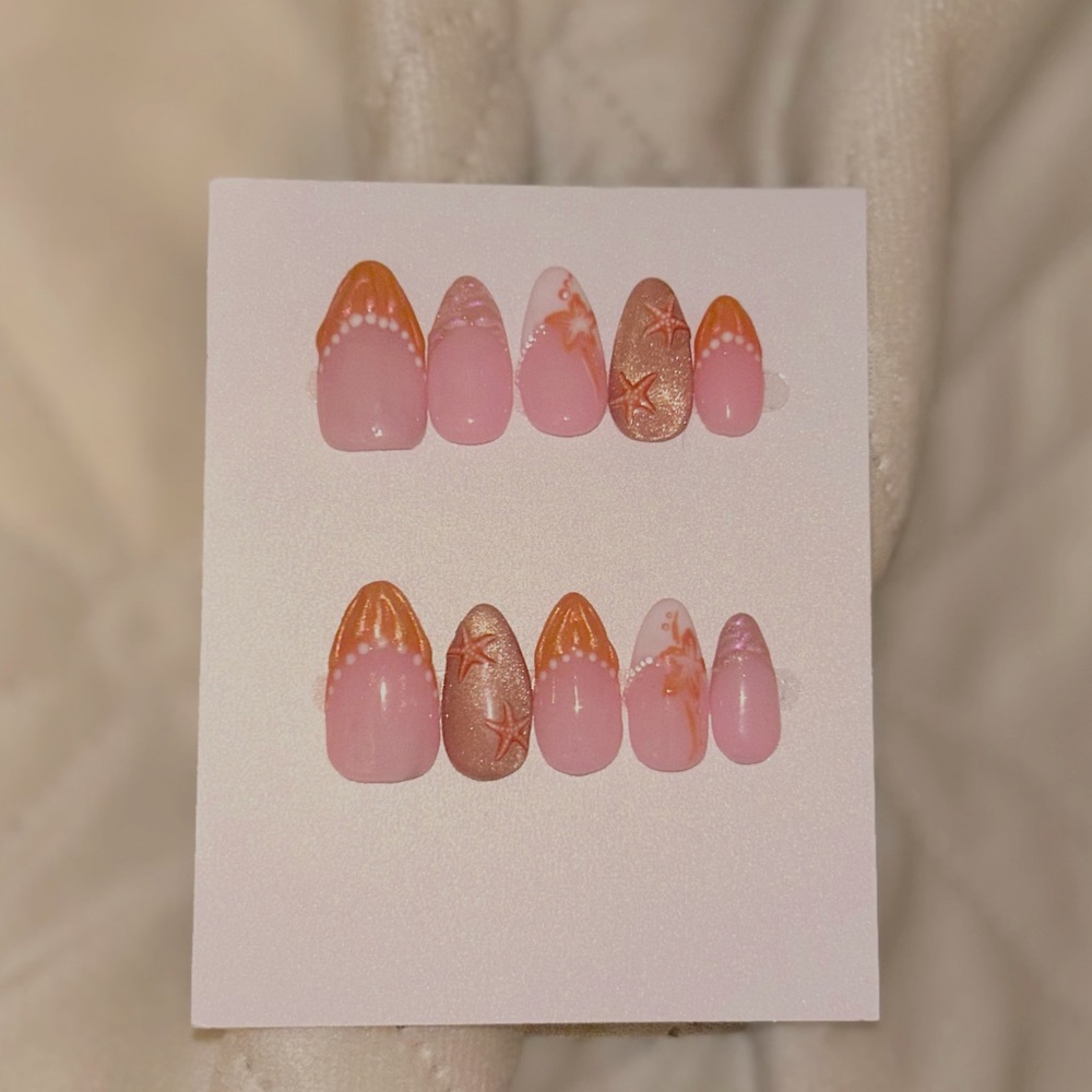 Elegant Press-On Nails - Pink and Orange